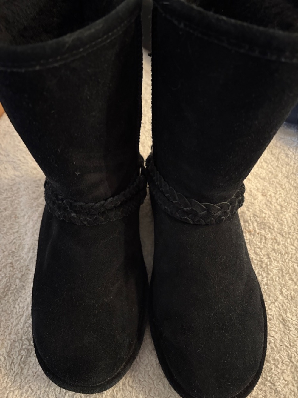 Bear paw Women's Black Suede Braided-Trim Winter Boots